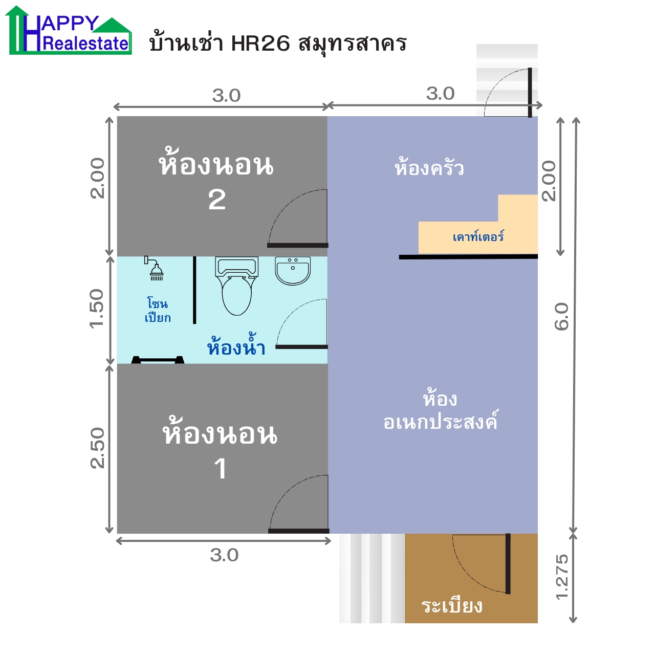 B26L โครงการบ้านเช่า คอกกระบือ สมุทรสาคร 36 ตรม. - รูปที่ 2