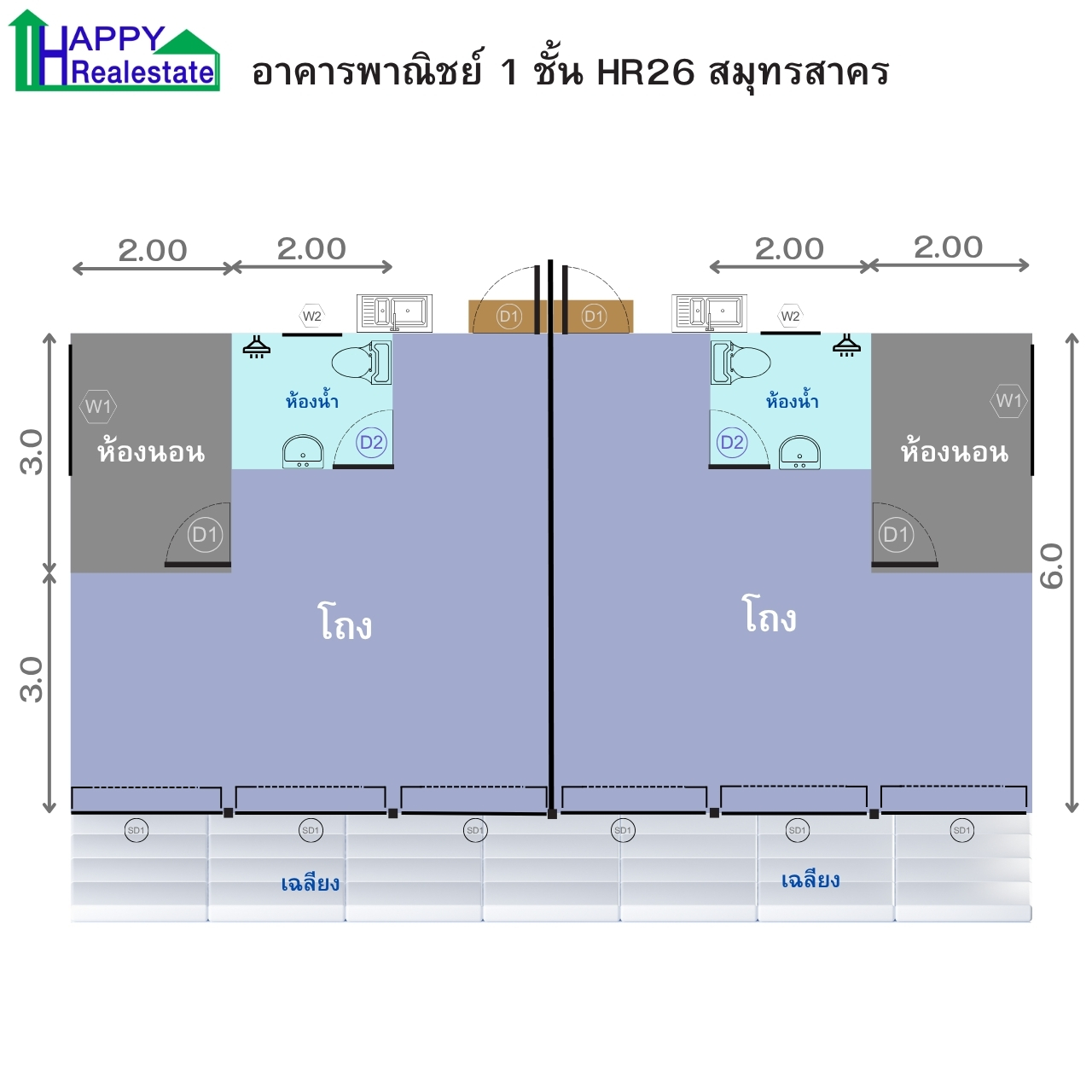 B26X03 อาคารพาณิชย์ 1ชั้น ขนาด 36 ตรม 12